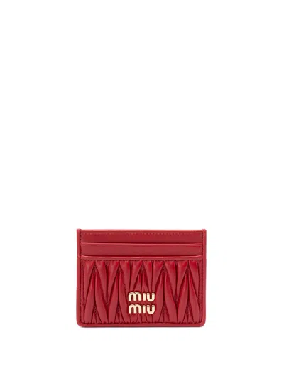Miu Miu Matelassé Nappa Leather Card Holder In Red