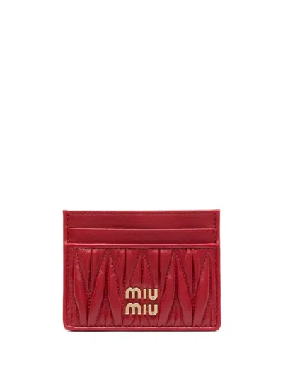 Miu Miu Matelassé Nappa Leather Card Holder In Red