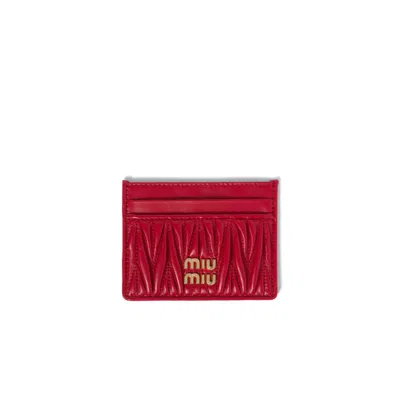 Miu Miu Matelassé Nappa Leather Card Holder In Red