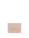 Miu Miu Matelassé Nappa Leather Card Holder In Sand