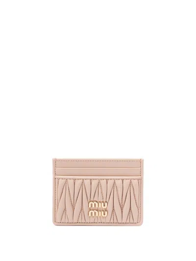 Miu Miu Matelassé Nappa Leather Card Holder In Sand
