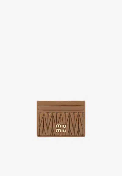 Miu Miu Matelassé Nappa Leather Cardholder In Beige