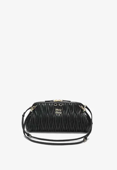 Miu Miu Matelassé Nappa Leather Clutch In Black
