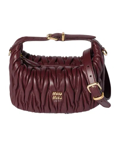 Miu Miu Matelassé Nappa Leather Clutch In Burgundy