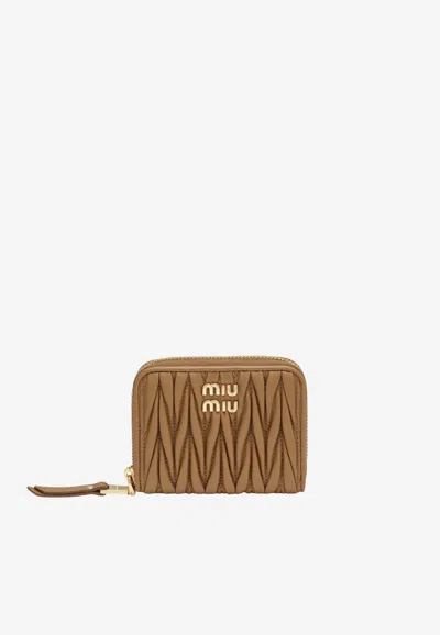 Miu Miu Matelassé Nappa Leather Logo Coin Purse In Caramel