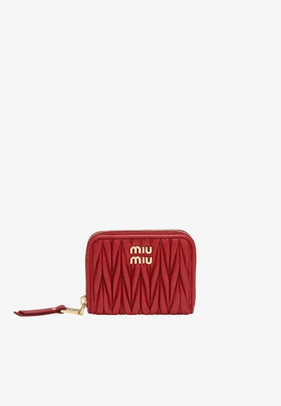 Miu Miu Matelassé Nappa Leather Logo Coin Purse In Red
