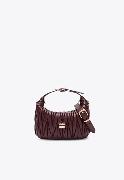 Miu Miu Matelassé Nappa Leather Logo Shoulder Bag In Burgundy