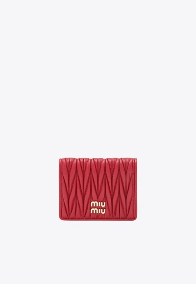 Miu Miu Matelassé Nappa Leather Logo Wallet In Red