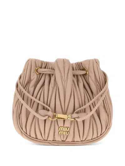 Miu Miu Matelassé Nappa Leather Pouch In Nude