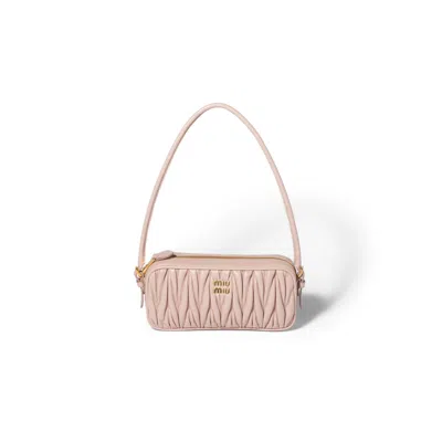Miu Miu Matelassé Nappa Leather Pouch In Pink