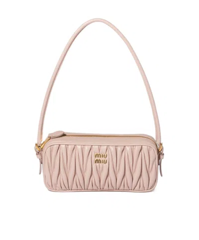 Miu Miu Matelassé Nappa Leather Pouch In Pink