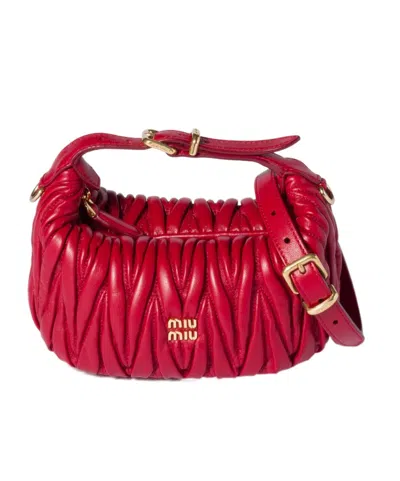 Miu Miu Matelassé Nappa Leather Pouch In Red
