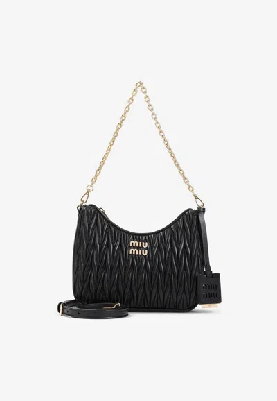 Miu Miu Matelassé Nappa Leather Shoulder Bag In Black