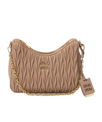 Miu Miu Matelassé Nappa Leather Shoulder Bag In Brown