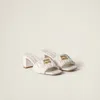Miu Miu Logo Matelasse Leather Sandal In White