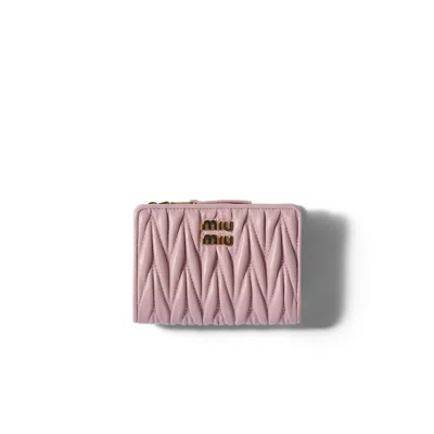 Miu Miu Matelassé Nappa Leather Small Wallet In Alabaster Pink