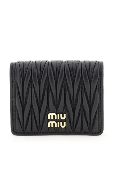 Miu Miu Small Matelassé Nappa Leather Wallet In Black