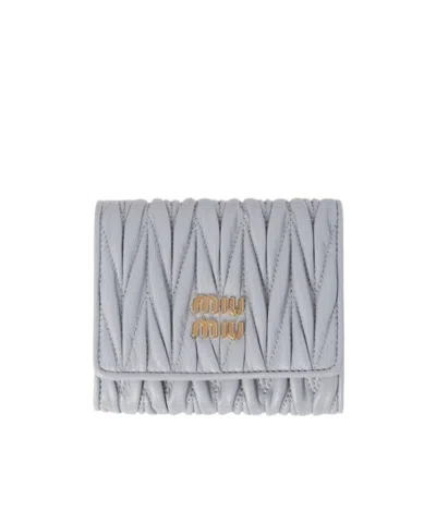 Miu Miu Matelassé Nappa Leather Small Wallet In Blue