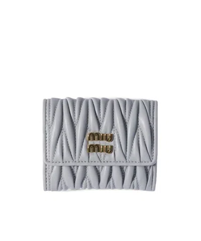 Miu Miu Matelassé Nappa Leather Small Wallet In Blue