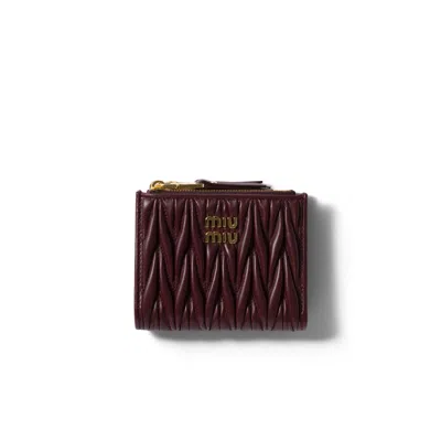 Miu Miu Matelassé Nappa Leather Small Wallet In Burgundy