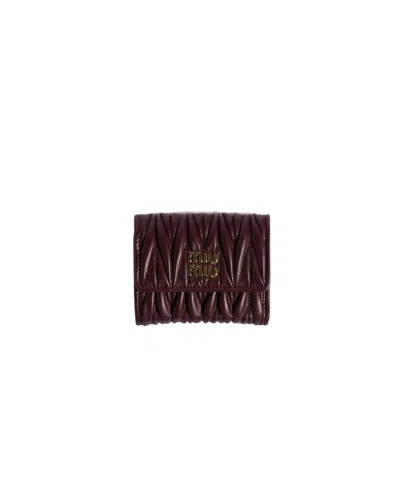 Miu Miu Matelassé Nappa Leather Small Wallet In Burgundy