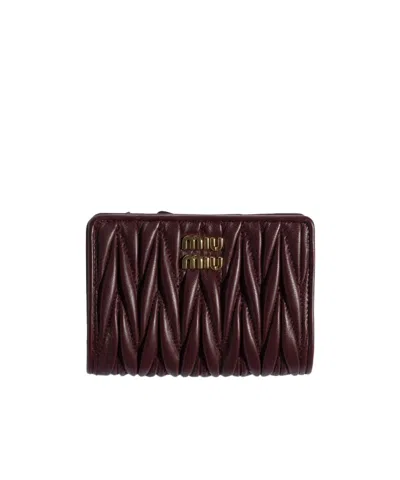 Miu Miu Matelassé Nappa Leather Small Wallet In Burgundy