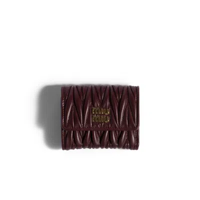 Miu Miu Matelassé Nappa Leather Small Wallet In Burgundy