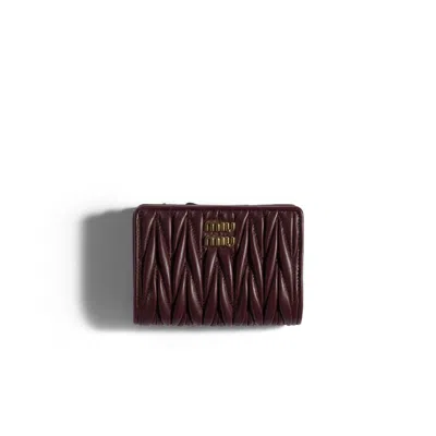 Miu Miu Matelassé Nappa Leather Small Wallet In Burgundy