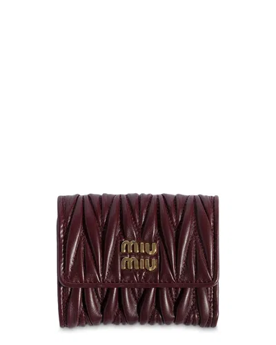 Miu Miu Matelasse Nappa Leather Small Wallet In Brown