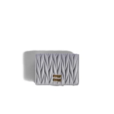 Miu Miu Matelassé Nappa Leather Small Wallet In Gray