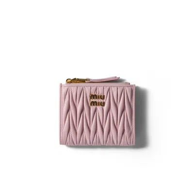 Miu Miu Matelassé Nappa Leather Small Wallet In Pink