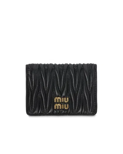 Miu Miu Matelasse Nappa Leather Snap Card Holder In Black