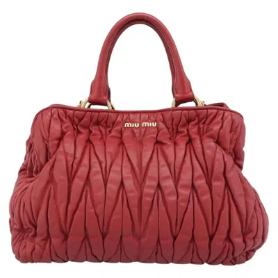 Pre-owned Miu Miu Matelassé Nappa Leather Top Handle Bag Leather Red Leather Shoulder Bag Bag ()