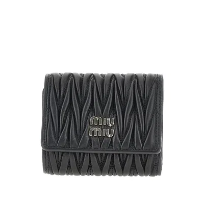 Miu Miu Matelassé Nappa Leather Twi-fold Wallet In Black
