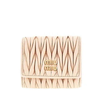 Miu Miu Matelassé Nappa Leather Twi-fold Wallet In Pink