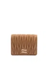 Miu Miu Rectangular Quilted Leather Card Holder In Brown