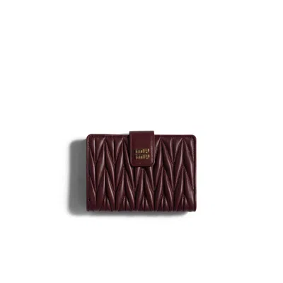 Miu Miu Matelassé Nappa Leather Wallet In Burgundy