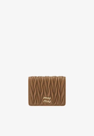 Miu Miu Matelassé Nappa Leather Wallet In Camel