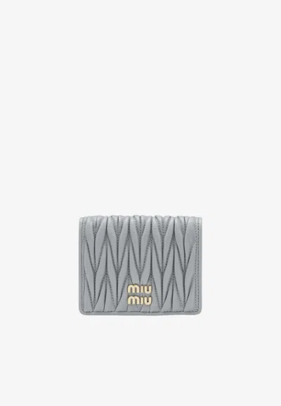 Miu Miu Matelassé Nappa Leather Wallet In Gray