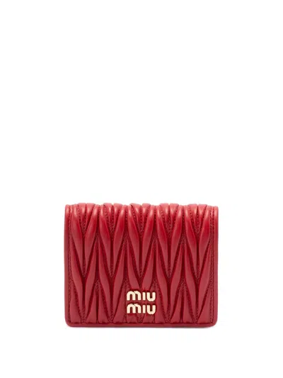 Miu Miu Matelassé Nappa Leather Wallet In Red