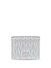Miu Miu Small Logo Plaque Quilted Leather Wallet In Silver