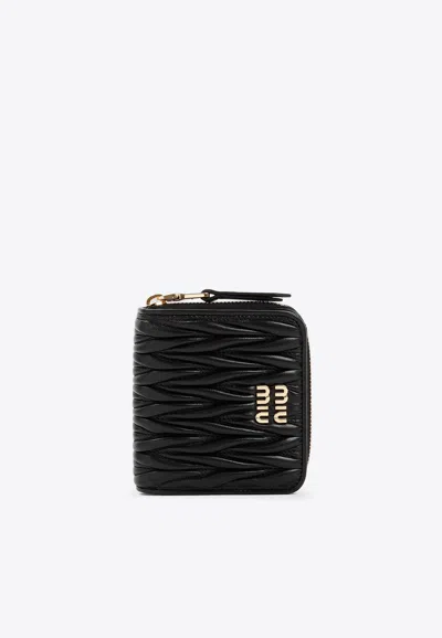 Miu Miu Matelassé Nappa Leather Zip Wallet In Black