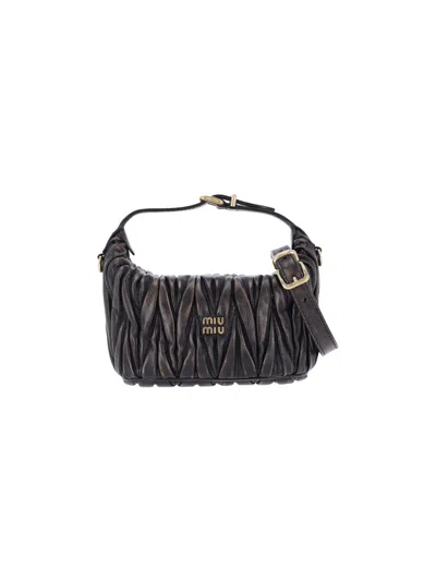 Miu Miu Matelassé Nappa Pouch In Brown
