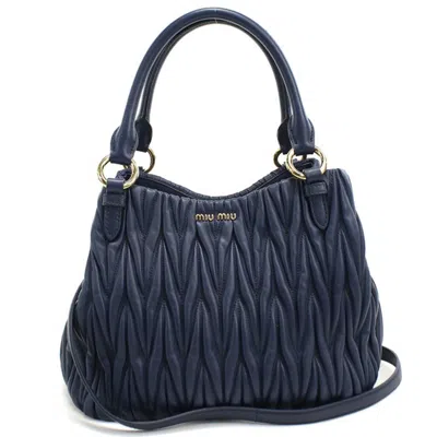 Pre-owned Miu Miu Matelasse Navy Leather Tote Bag ()