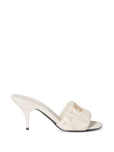 Miu Miu Matelassé Patent Nappa Leather Mules In White