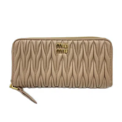 Pre-owned Miu Miu Matelasse Pink Beige Leather Long Wallet (bi-fold) ()