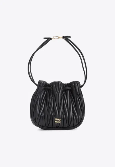 Miu Miu Matelassé Pouch Bag With Logo-lettering In Black