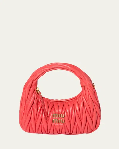 Miu Miu Matelasse Quilted Top Handle Hobo Bag In Corallo