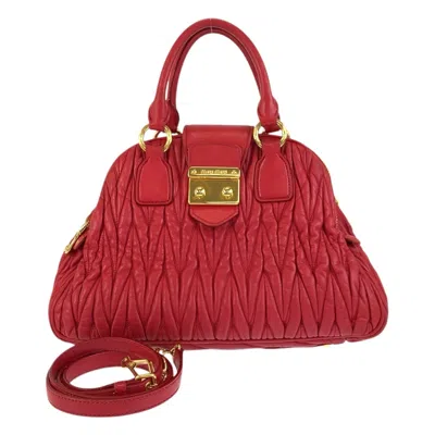 Pre-owned Miu Miu Matelasse Red Color Leather Handbag Shoulder Bag ()