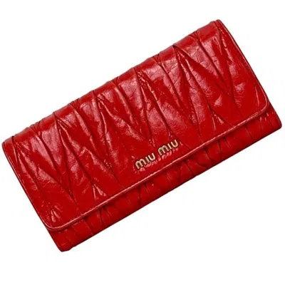 Pre-owned Miu Miu Matelasse Red Color Leather Long Wallet (bi-fold) ()